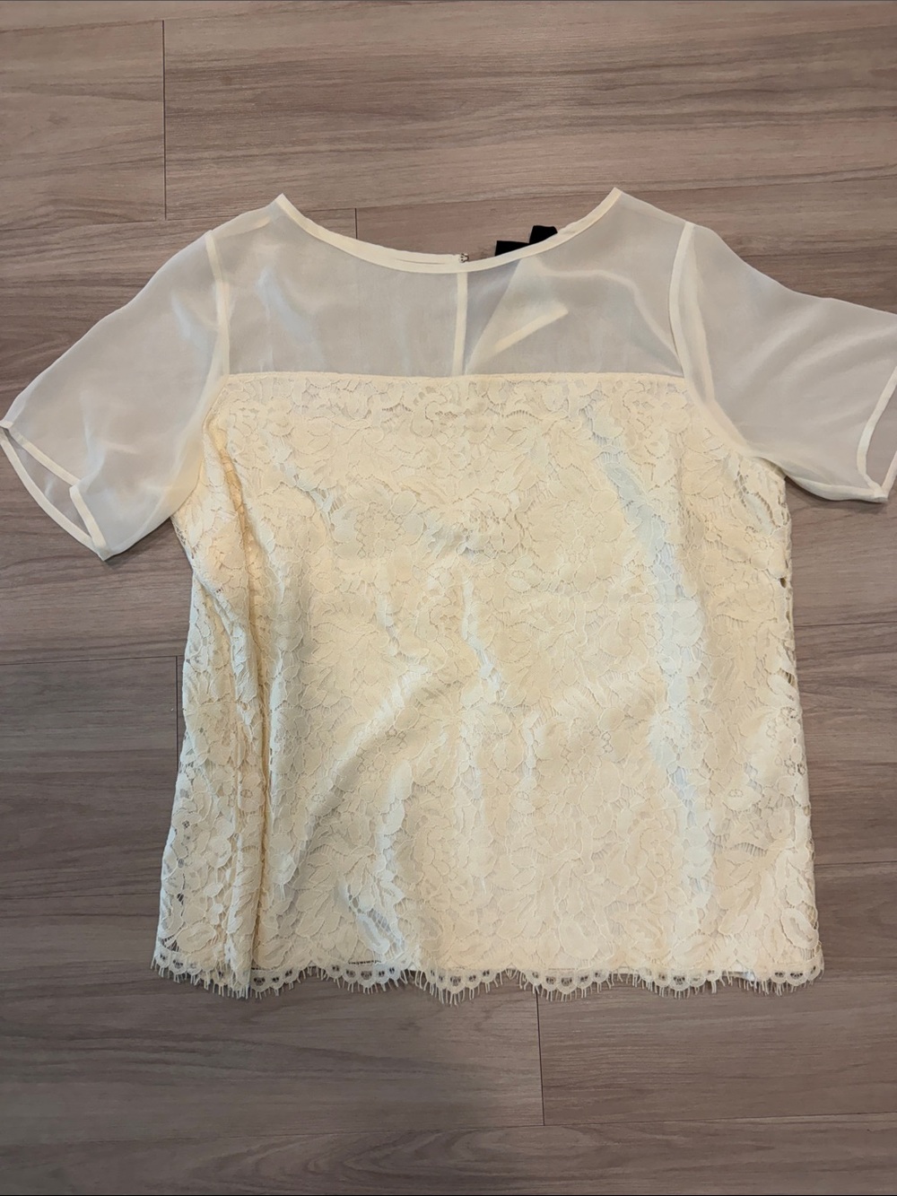 Banana Republic Cream Lace & Sheer Short-Sleeve Blouse